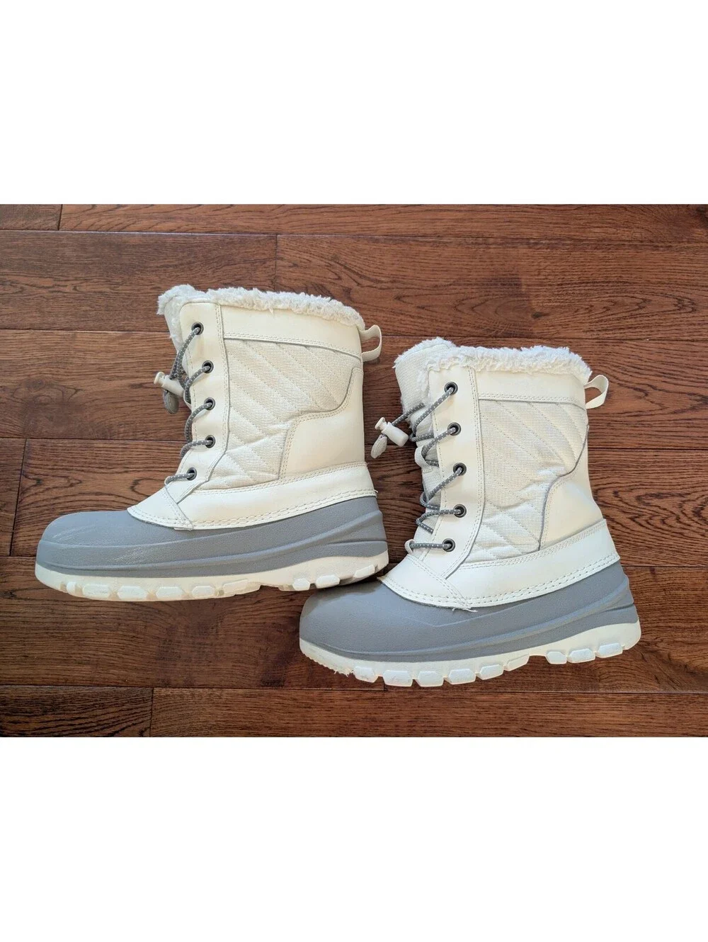 Thermolite Eco Made Girl's Winter White & Gray Winter Boots Size 2